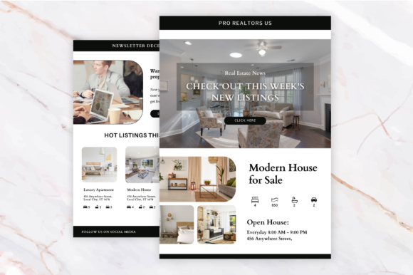 Real Estate Email Newsletter Graphics for Print Templates